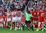 Halatoa Vailea scores a try for Japan v Wales during 2025 Summer Internationals