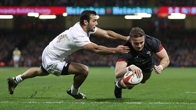 Hallam Amos scores Wales first try against Georgia