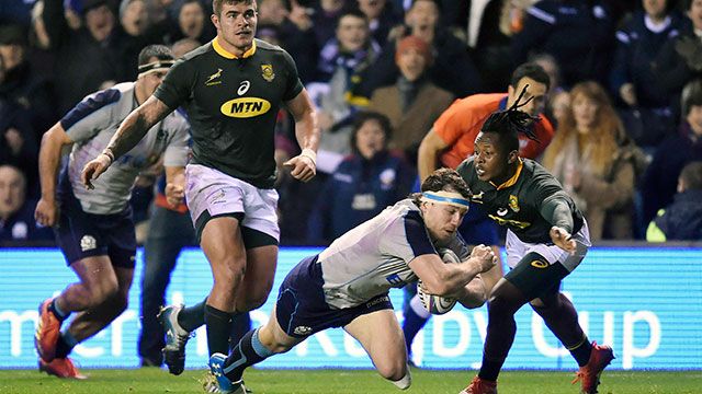 Hamish Watson scores a try for Scotland v South Africa