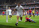 Henry Arundell celebrates a try for England v Chile at 2023 Rugby World Cup