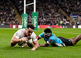 Henry Arundell scores a tries for England v Fiji during 2025 Autumn Internationals