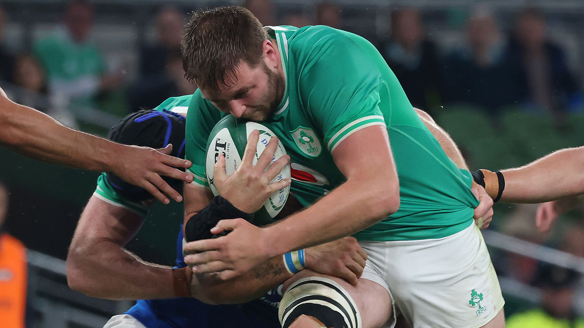 Iain Henderson in action for Ireland v Italy during 2023 summer internationals