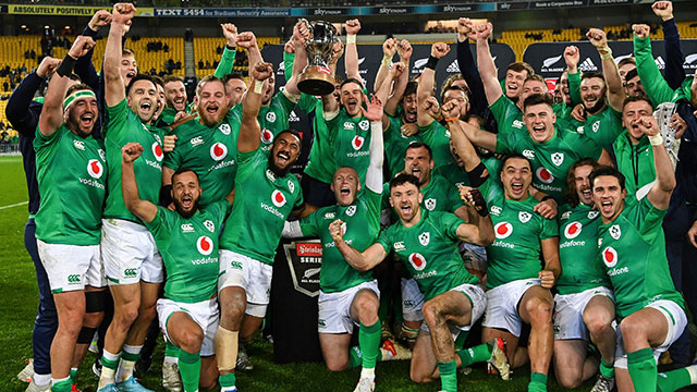 Ireland celebrate with Steinlager trophy after being New Zealand in 2022 summer tour