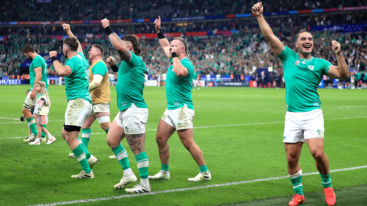 Ireland players celebrate their victory over South Africa at 2023 Rugby World Cup