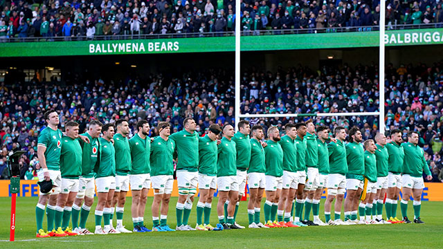 Ireland players line up against Argentina in 2021 Autumn Internationals
