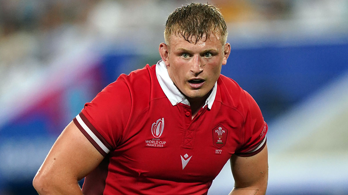 Jac Morgan in action for Wales during 2023 Rugby World Cup