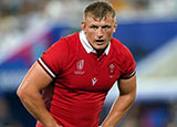 Jac Morgan in action for Wales during 2023 Rugby World Cup