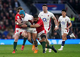 Jack Nowell tackled byTaulupe Faletau during England v Wales match in 2022 Six Nations