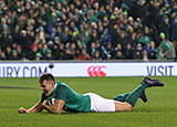 Jacob Stockdale scores a try for Ireland against Argentina