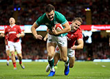 Jacob Stockdale scores the second of his two tries against Wales at Principality Stadium