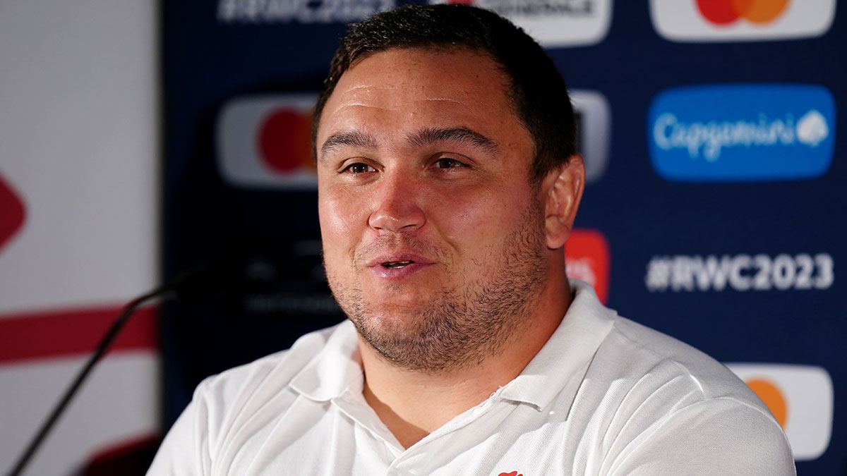 Jamie George at England press conference during 2023 Rugby World Cup