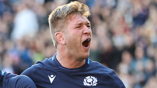 Jamie Hodgson celebrates a Scotland try against Tonga during 2021 Autumn Internationals