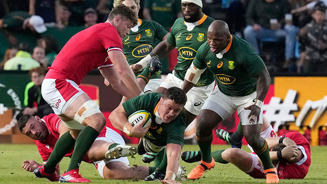 Jasper Wiese is tackled in the South Africa v Wales match during 2022 summer Tests