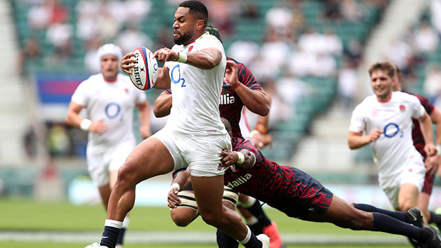 Joe Cokanasiga scores a try for England v USA during summer series