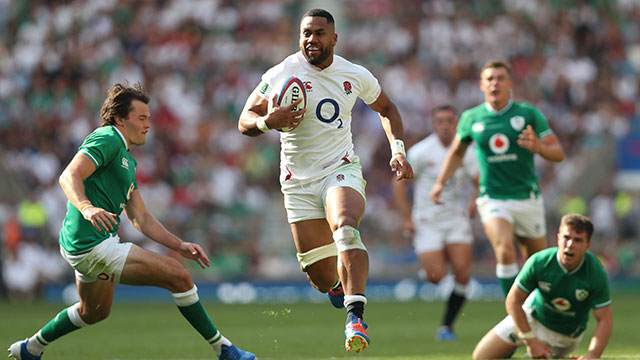 Joe Cokanasiga scores his second try for England against Ireland at Twickenham