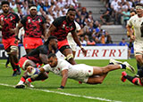 Joe Marchant scores a try for England v Fiji in 2023 Rugby World Cup quarter final