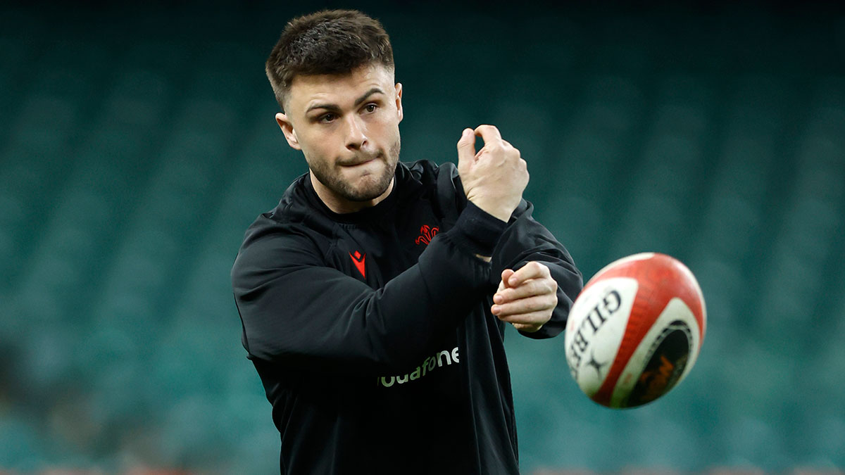 Joe Roberts at Wales training session during 2025 Six Nations