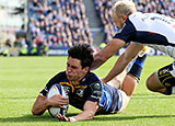 Joey Carbery scores a try for Leinster against Montpellier