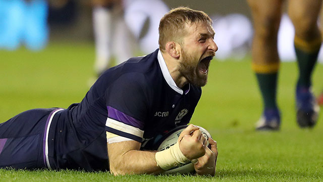 John Barclay scores a try for Scotland during 2017 autumn internationals