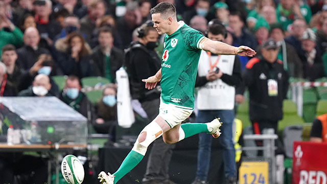 Johnny Sexton attempts a conversion during Ireland v New Zealand match in 2021 autumn internationals