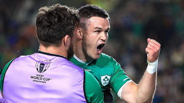 Johnny Sexton celebrates scoring a try for Ireland v Samoa at World Cup