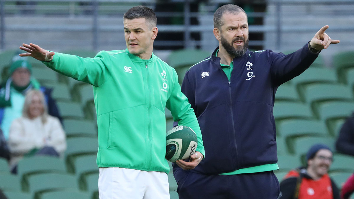 Johnny Sexton with Andy Farrell at Ireland v England match during 2023 Six Nations
