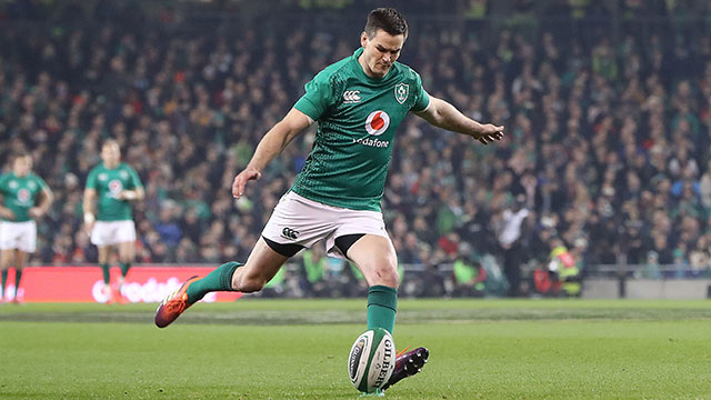 Jonathan Sexton takes a goal kick during the 2018 Autumn Internationals