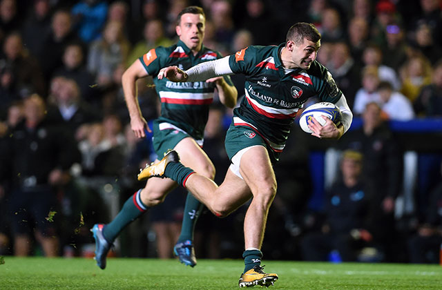 Jonny May breaks away to score his second try against Castres during the Champions Cup, pool four match.