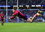 Jonny May dives to score a try for England v Tonga in 2021 autumn internationals