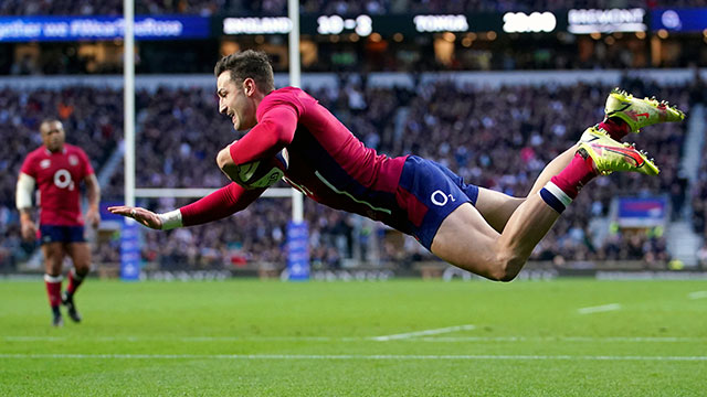 Jonny May dives to score a try for England v Tonga in 2021 autumn internationals
