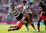 Jonny May is tackled during Barbarians v Fiji match in 2024 Summer Internationals