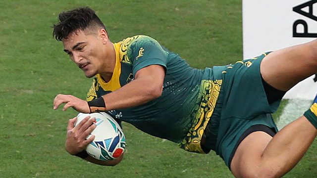 Jordan Petaia scores a try for Australia v Uruguay at World Cup