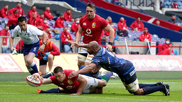 Josh Adams scores a try for Lions v Japan at Murrayfield