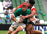 Josh van der Flier is tackled during the Ireland v Japan summer Test match