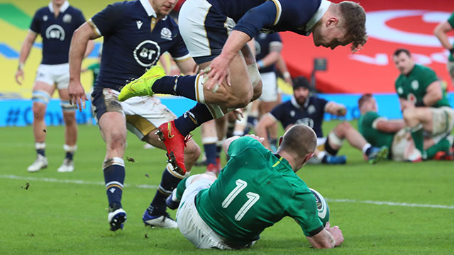 Keith Earls scores a try for Ireland v Scotland in 2020 Autumn Nations Cup