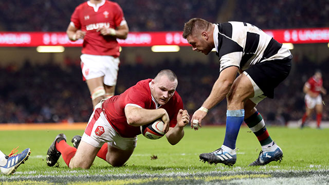 Ken Owens scores a try for Wales v Barbarians