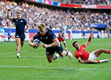 Kyle Steyn scores a try for Scotland v Tonga at 2023 Rugby World Cup