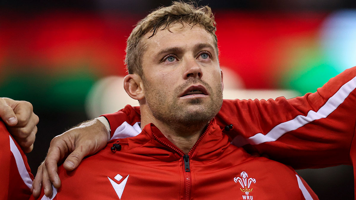Leigh Halfpenny during anthems for Wales v England match in 2023 summer internationals