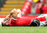 Leigh Halfpenny lies injured during Wales v Canada match in 2021 Summer Series
