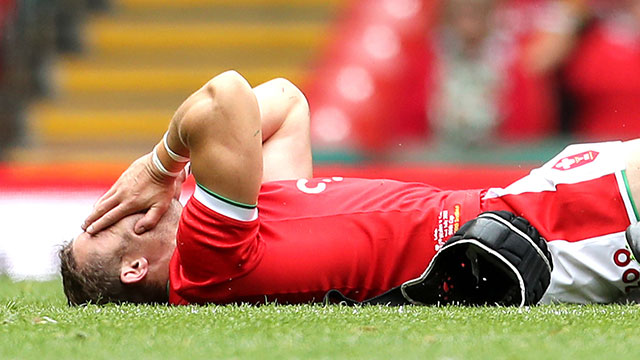 Leigh Halfpenny lies injured during Wales v Canada match in 2021 Summer Series
