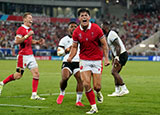 Louis Rees-Zammit celebrates Wales win over Fiji at 2023 Rugby World Cup