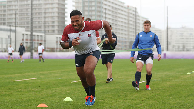 Manu Tuilagi during an England training session before World Cup semi final