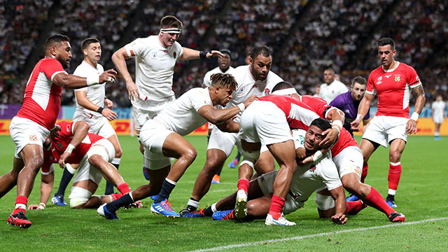 Manu Tuilagi scores his first try for England v Tonga in World Cup