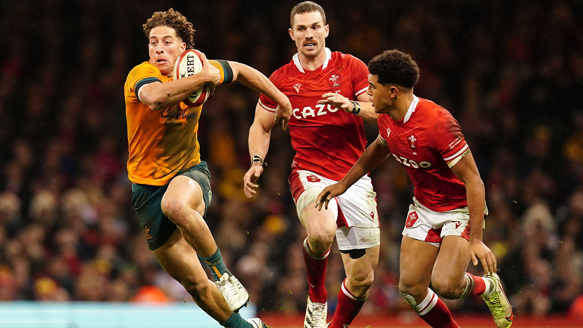 Mark Nawaqanitawase in action for Australia against Wales during 2022 Autumn Internationals