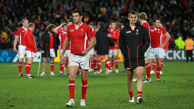 Mike Phillips and Sam Warburton appear dejected after the final whistle at Eden Park in 2011 World Cup