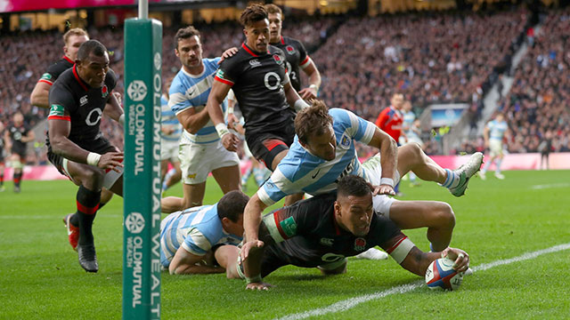 Nathan Hughes scores for England against Argentina