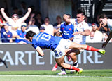 Nicolas Depoortere scores a try for France v England during 2026 summer internationals