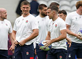 Owen Farrell and George Ford during England training session before Chile match at 2023 Rugby World Cup