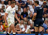 Owen Farrell is spoken to by referee during the England v Wales match in 2023 summer internationals