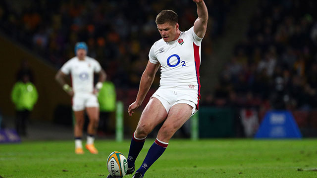 Owen Farrell kicking for England against Australia in 2nd Test of 2022 summer tour